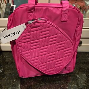 IHKWIP Quilted Pickleball Tote with Crossbody Strap Berry Pink